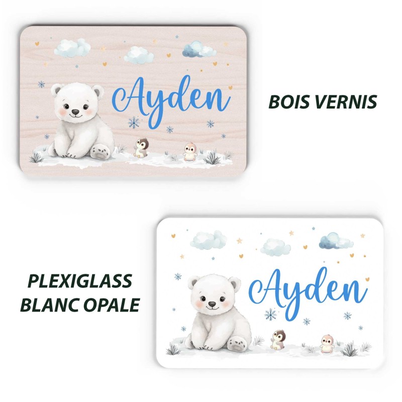 Plaque décorative Personnalisable intérieur extérieur thème hiver ours polaire, plaque de porte ou autre support