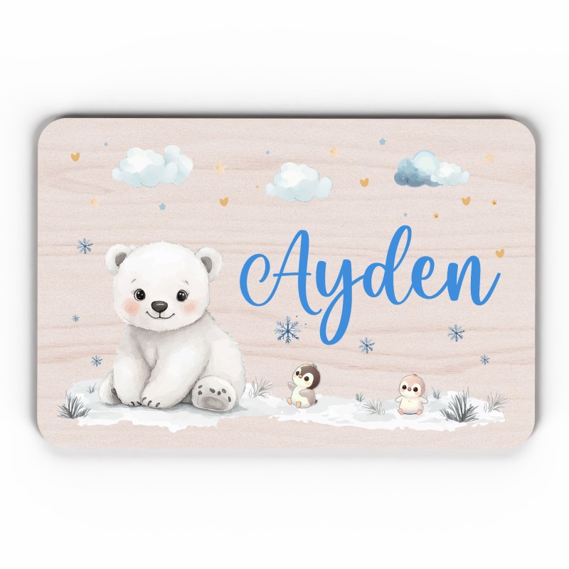 Plaque décorative Personnalisable intérieur extérieur thème hiver ours polaire, plaque de porte ou autre support