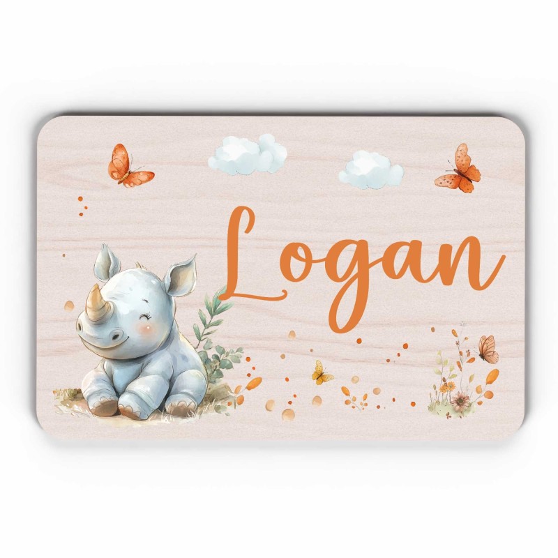 Plaque décorative Personnalisable intérieur extérieur thème savane Rhinocéros, plaque de porte ou autre support