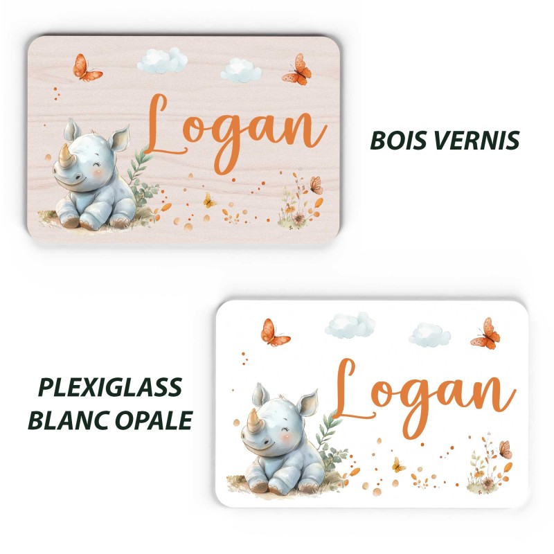 Plaque décorative Personnalisable intérieur extérieur thème savane Rhinocéros, plaque de porte ou autre support