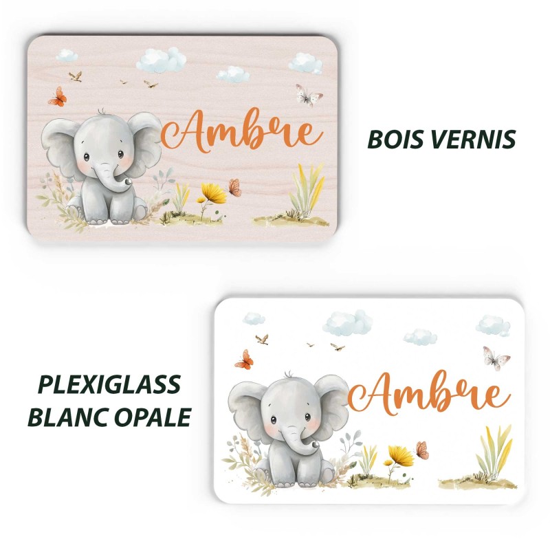 Plaque décorative Personnalisable intérieur extérieur thème savane éléphant, plaque de porte ou autre support