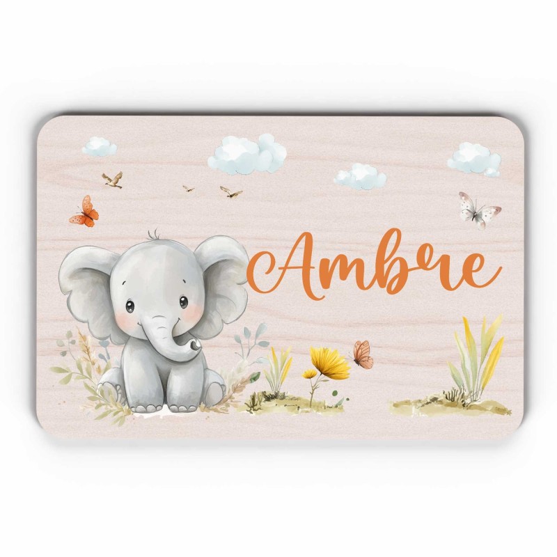 Plaque décorative Personnalisable intérieur extérieur thème savane éléphant, plaque de porte ou autre support