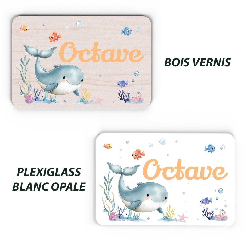 Plaque décorative Personnalisable intérieur extérieur thème mer baleine, plaque de porte ou autre support