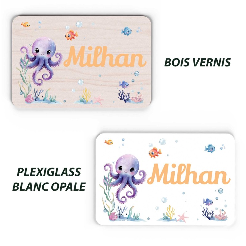 Plaque décorative Personnalisable intérieur extérieur thème mer pieuvre, plaque de porte ou autre support