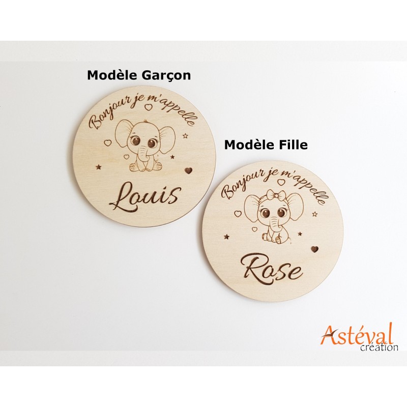 Annonce naissance bébé Carte en bois éléphant accouchement prénom personnalisée maternité surprise fille garçon