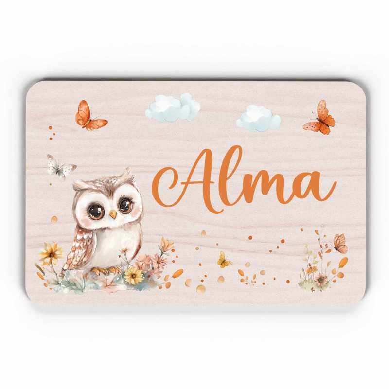 Plaque décorative Personnalisable intérieur extérieur thème forêt chouette, plaque de porte ou autre support