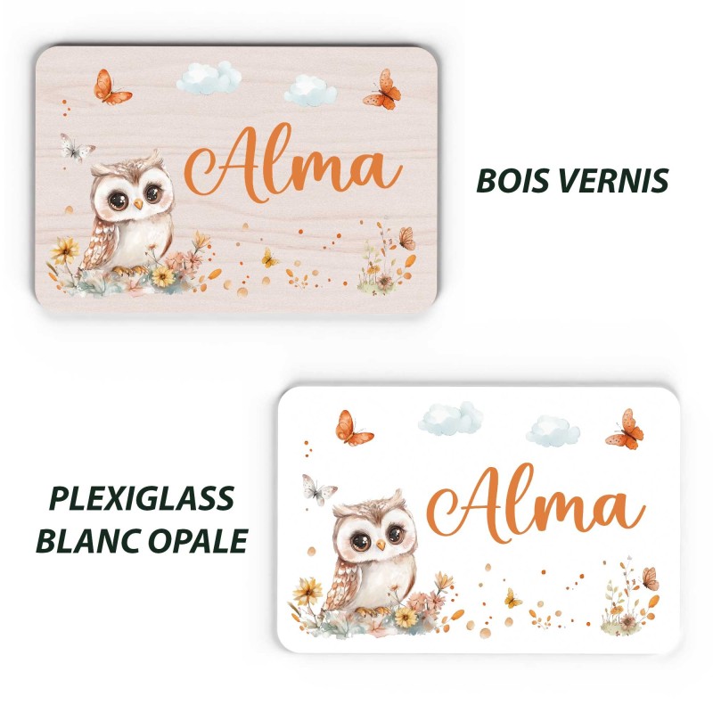 Plaque décorative Personnalisable intérieur extérieur thème forêt chouette, plaque de porte ou autre support