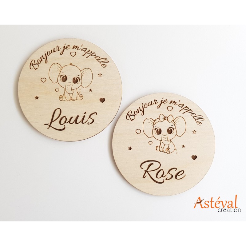Annonce naissance bébé Carte en bois éléphant accouchement prénom personnalisée maternité surprise fille garçon