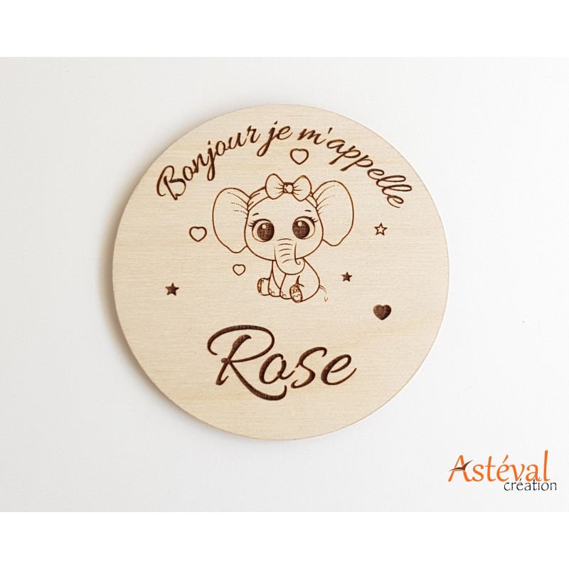 Annonce naissance bébé Carte en bois éléphant accouchement prénom personnalisée maternité surprise fille garçon