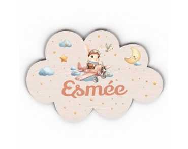 Plaque décorative Personnalisable intérieur extérieur thème nuage lapin avion