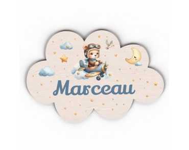 Plaque décorative Personnalisable intérieur extérieur thème nuage ourson avion