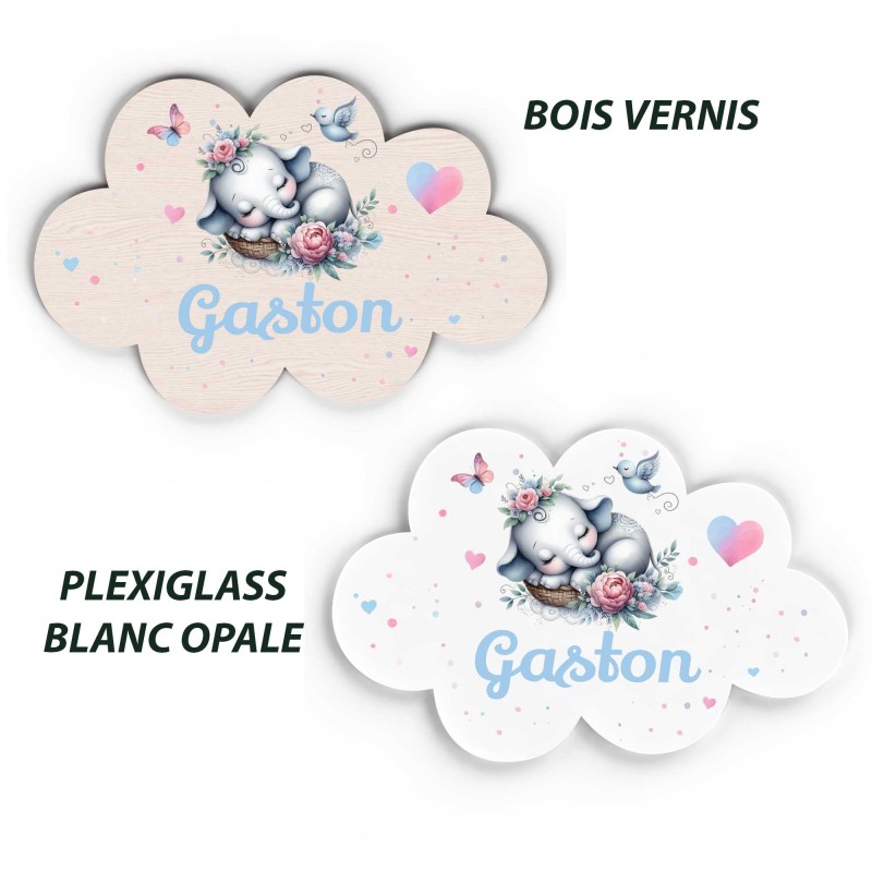 Plaque décorative Personnalisable intérieur extérieur thème nuage éléphant, plaque de porte ou autre support