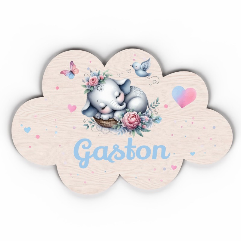 Plaque décorative Personnalisable intérieur extérieur thème nuage éléphant, plaque de porte ou autre support
