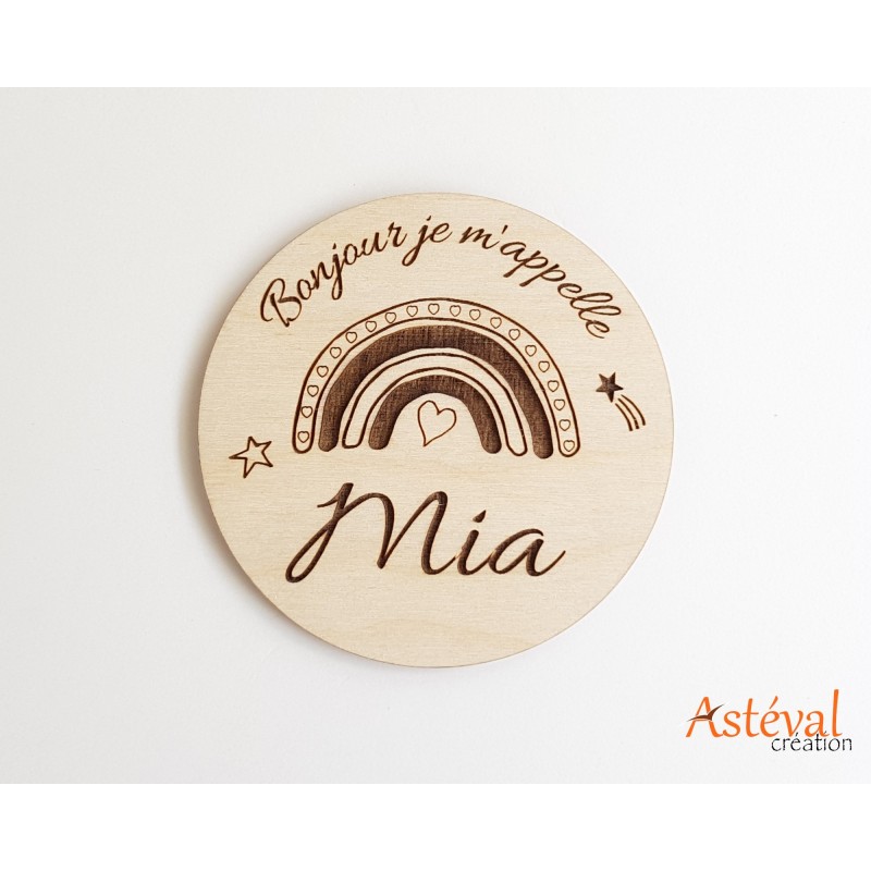Annonce naissance bébé en bois arc en ciel accouchement prénom personnalisée maternité surprise