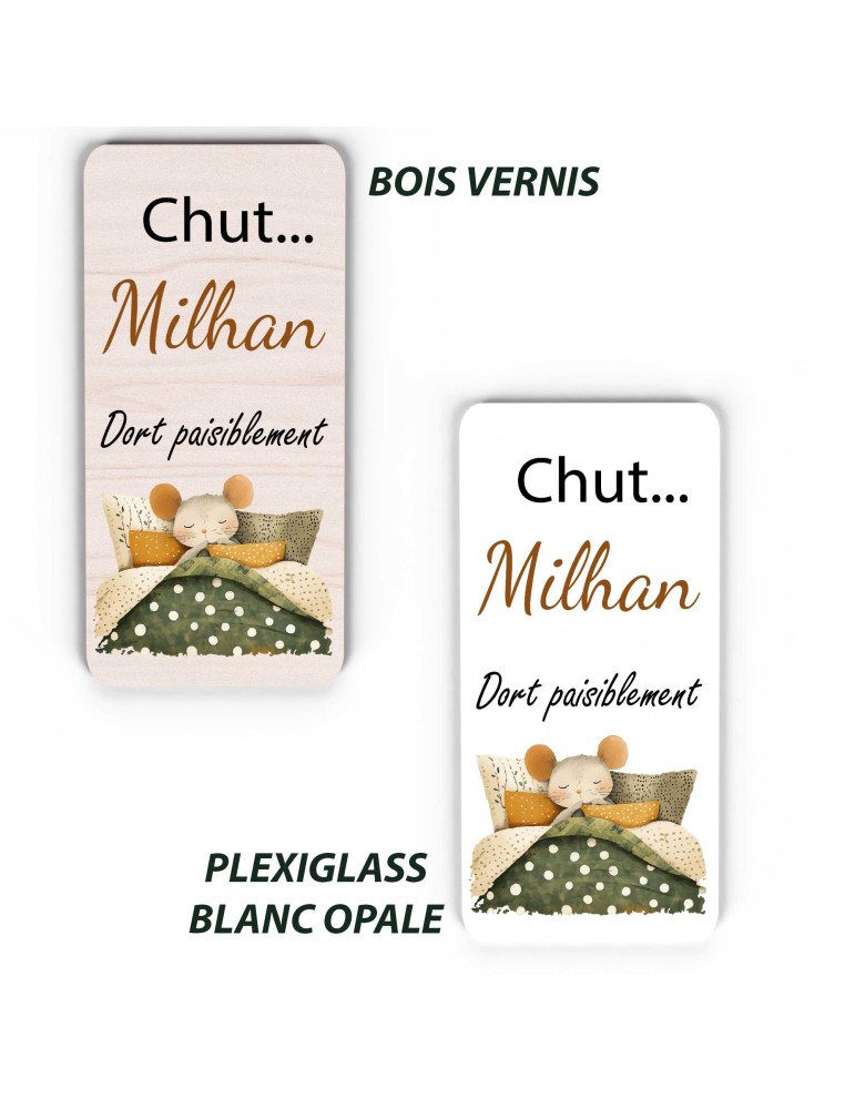 Pancarte "Chut... Bébé Dort" – Plaque de Porte Personnalisée souris