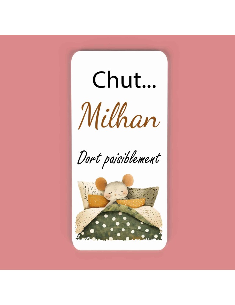 Pancarte "Chut... Bébé Dort" – Plaque de Porte Personnalisée souris