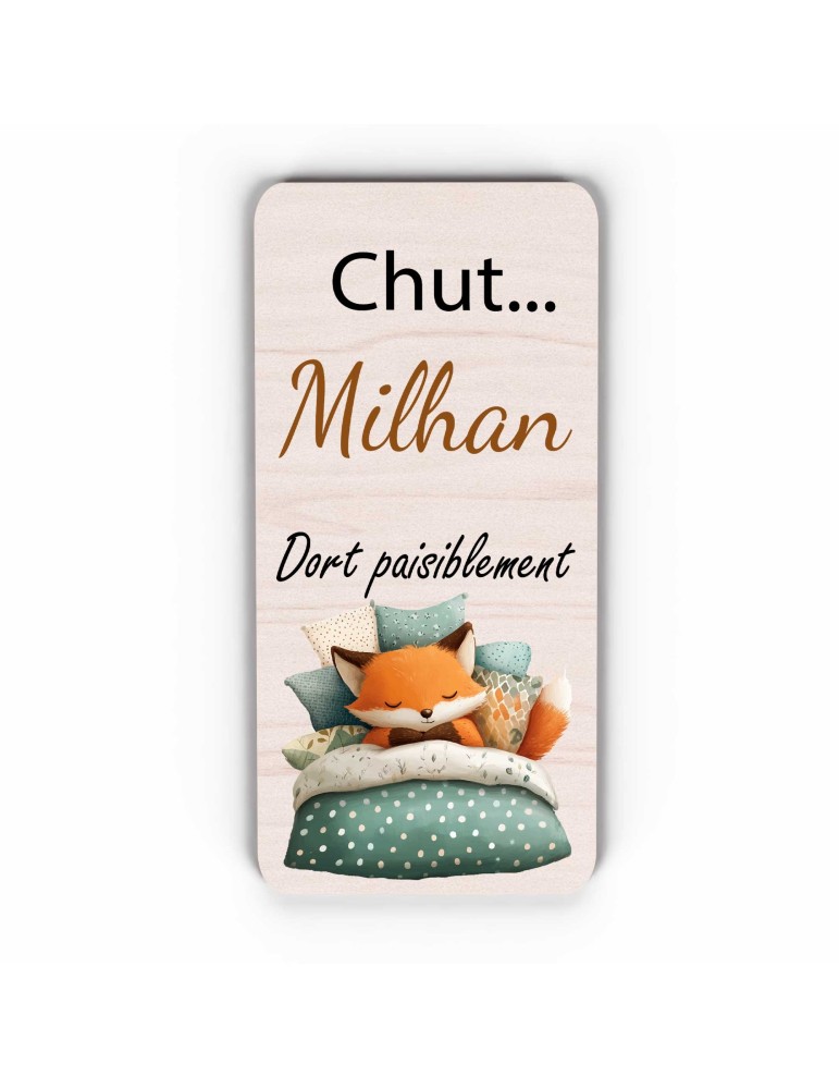 Pancarte "Chut... Bébé Dort" – Plaque de Porte Personnalisée renard