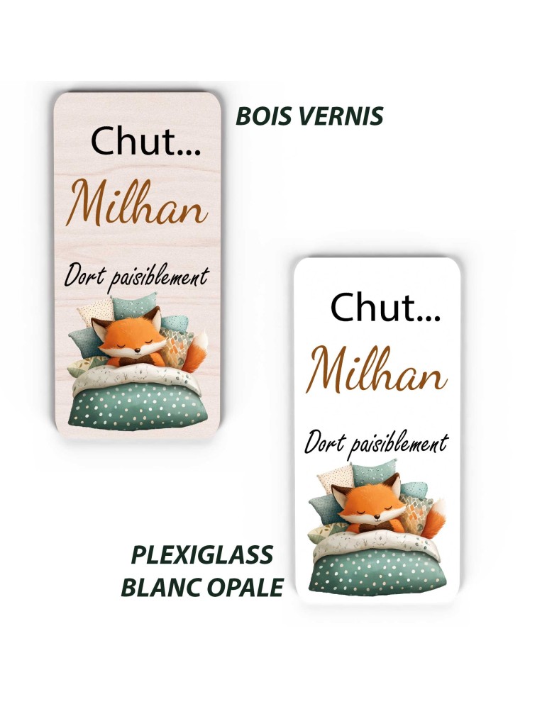 Pancarte "Chut... Bébé Dort" – Plaque de Porte Personnalisée renard
