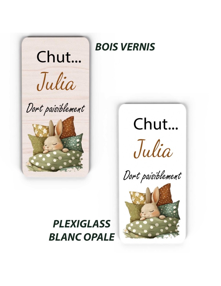 Pancarte "Chut... Bébé Dort" – Plaque de Porte Personnalisée lapin