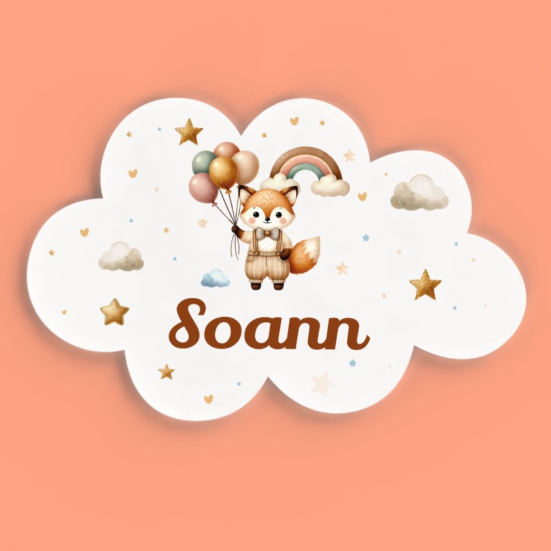 Plaque décorative Personnalisable intérieur extérieur thème nuage renard montgolfière., plaque de porte ou autre support