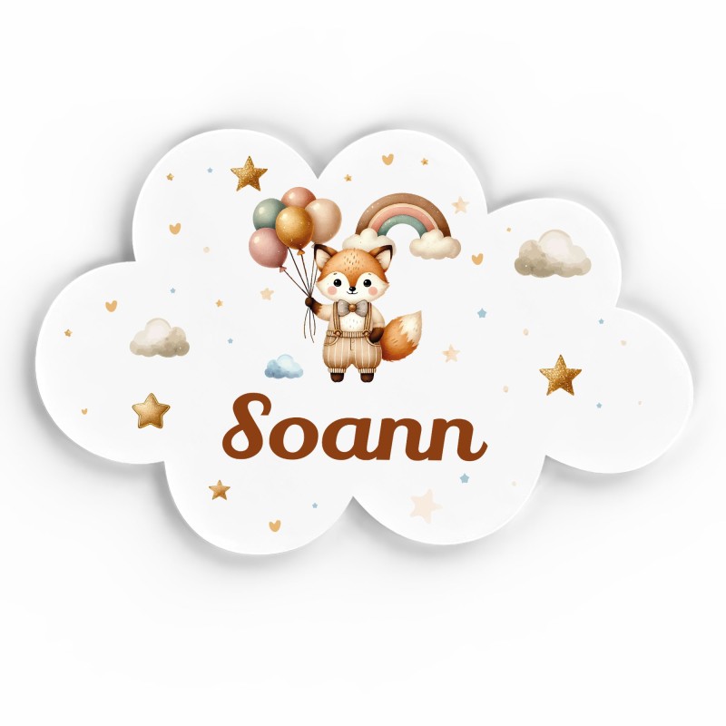 Plaque décorative Personnalisable intérieur extérieur thème nuage renard ballon.