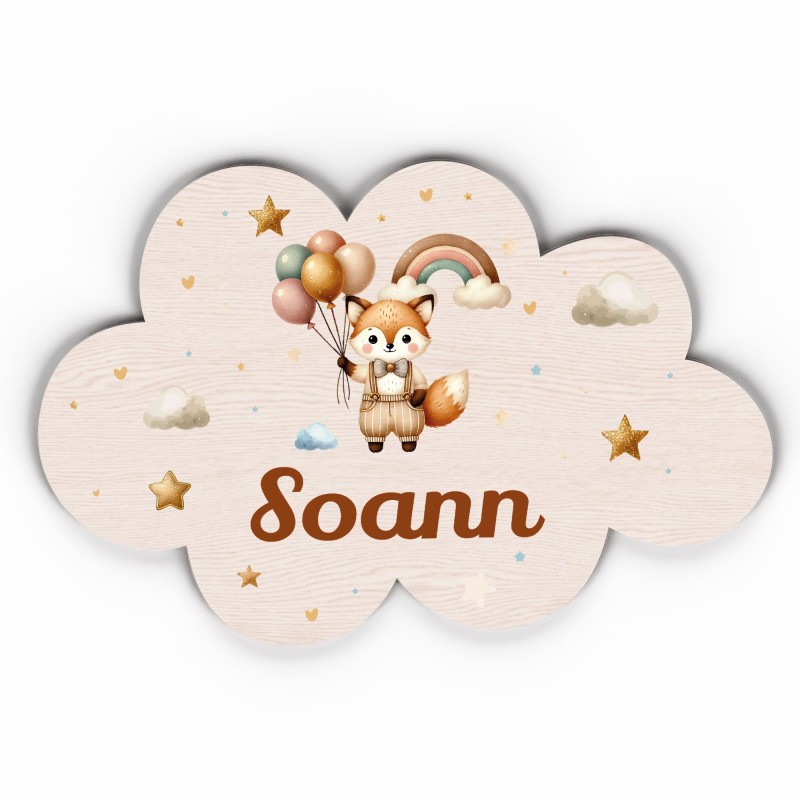 Plaque décorative Personnalisable intérieur extérieur thème nuage renard montgolfière., plaque de porte ou autre support