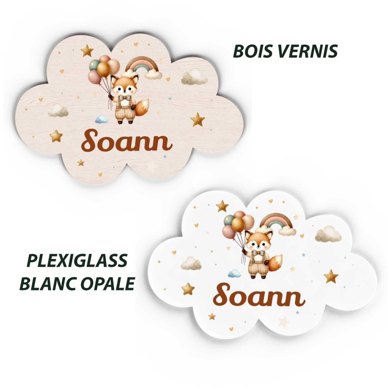 Plaque décorative Personnalisable intérieur extérieur thème nuage renard montgolfière., plaque de porte ou autre support