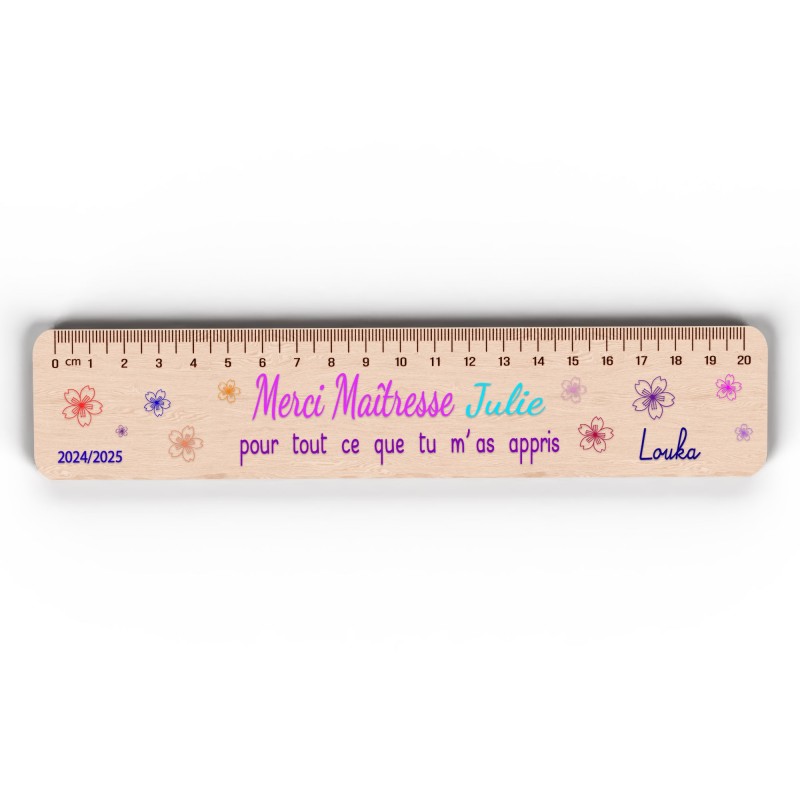 Règle en Bois Personnalisée – Cadeau Unique pour Maîtresse, Maître, ATSEM
