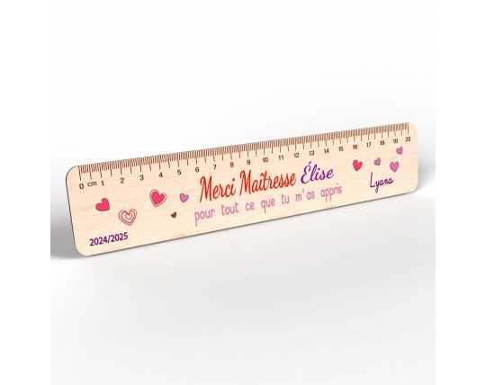 Règle en Bois Personnalisée – Cadeau Unique pour Maîtresse, Maître, ATSEM
