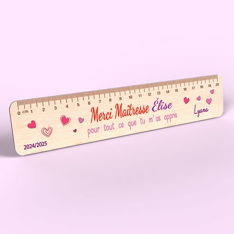 Règle en Bois Personnalisée – Cadeau Unique pour Maîtresse, Maître, ATSEM