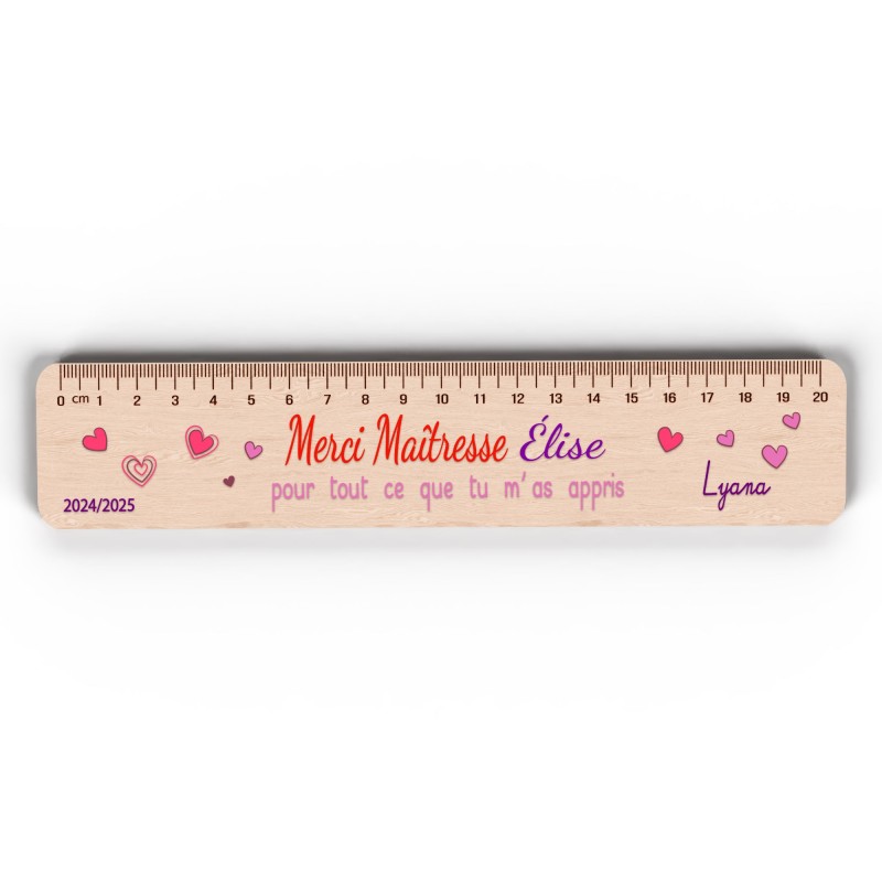 Règle en Bois Personnalisée – Cadeau Unique pour Maîtresse, Maître, ATSEM