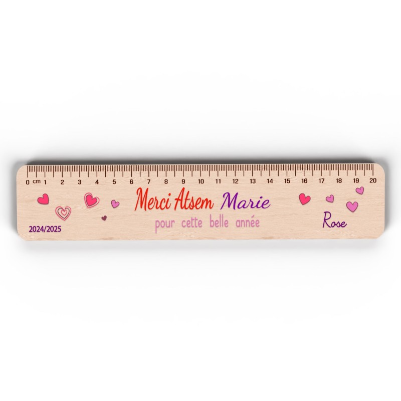 Règle en Bois Personnalisée – Cadeau Unique pour Maîtresse, Maître, ATSEM