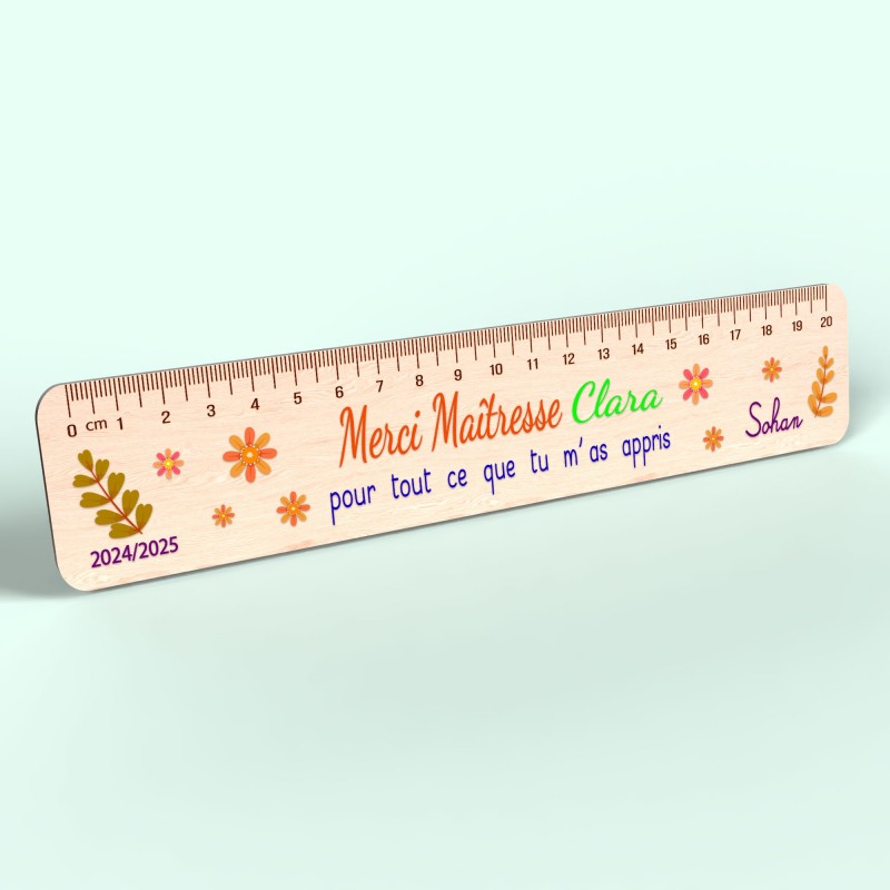 Règle en Bois Personnalisée – Cadeau Unique pour Maîtresse, Maître, ATSEM