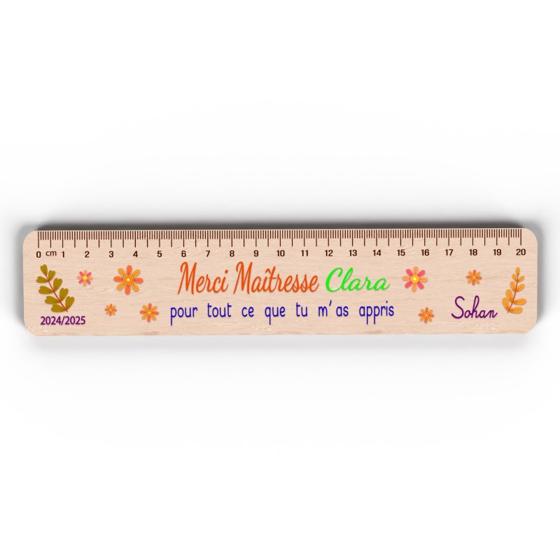 Règle en Bois Personnalisée – Cadeau Unique pour Maîtresse, Maître, ATSEM