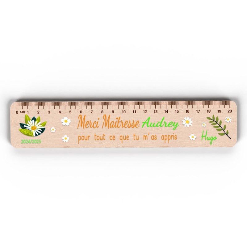 Règle en Bois Personnalisée – Cadeau Unique pour Maîtresse, Maître, ATSEM