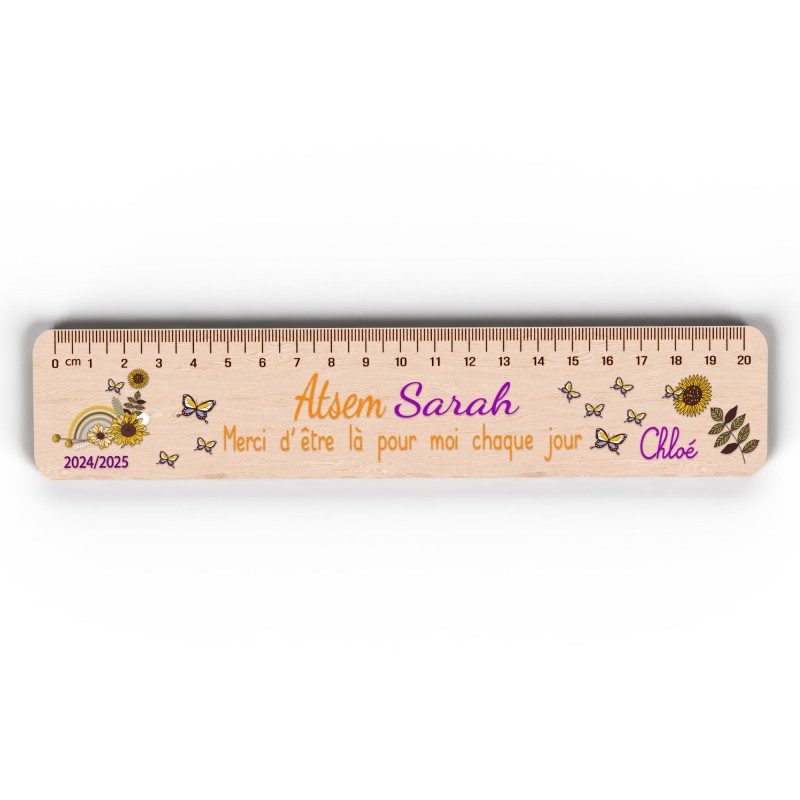 Règle en Bois Personnalisée – Cadeau Unique pour Maîtresse, Maître, ATSEM