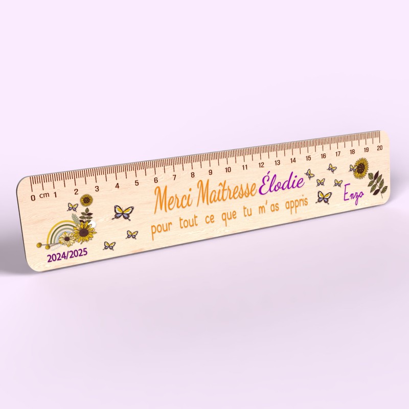 Règle en Bois Personnalisée – Cadeau Unique pour Maîtresse, Maître, ATSEM
