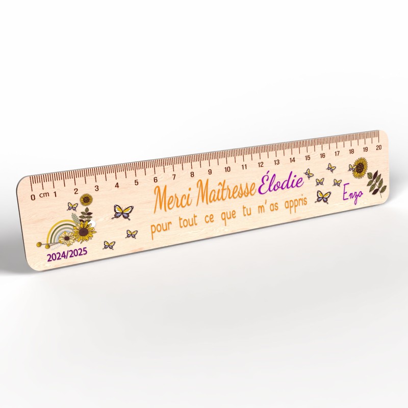 Règle en Bois Personnalisée – Cadeau Unique pour Maîtresse, Maître, ATSEM
