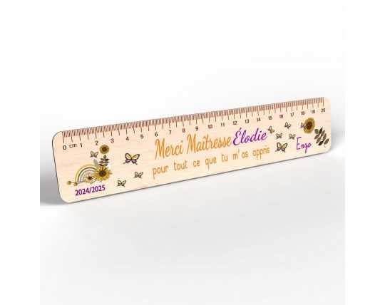 Règle en Bois Personnalisée – Cadeau Unique pour Maîtresse, Maître, ATSEM