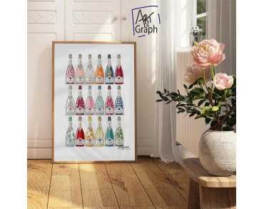 Affiche à imprimer Illustrée de Bouteilles de Vin Pétillant Vintage