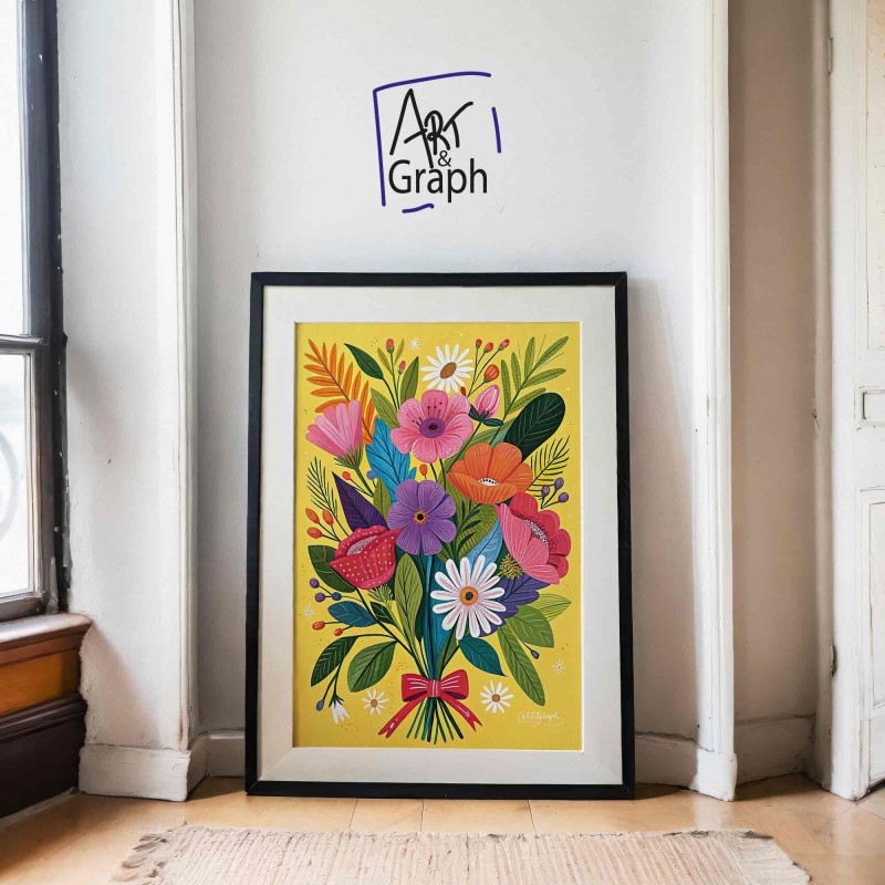 Affiche Numérique Bouquet de Fleurs Colorées - Illustration Téléchargeable pour Décoration Murale Florale et Vibrante