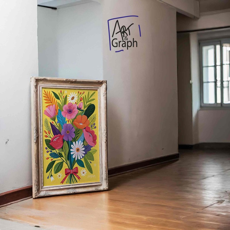 Affiche Numérique Bouquet de Fleurs Colorées - Illustration Téléchargeable pour Décoration Murale Florale et Vibrante