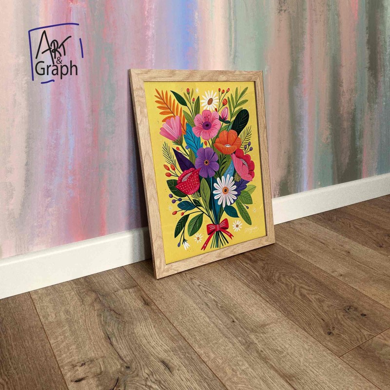 Affiche Numérique Bouquet de Fleurs Colorées - Illustration Téléchargeable pour Décoration Murale Florale et Vibrante