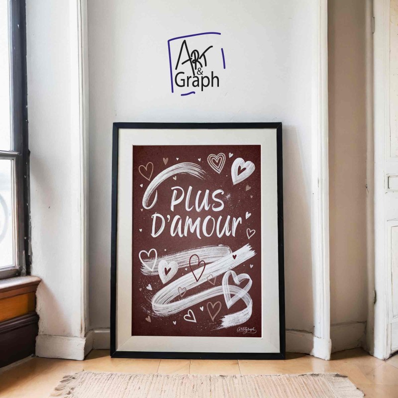 Affiche Numérique Plus d'Amour - Illustration Inspirante avec Cœurs pour Décoration Murale Positive