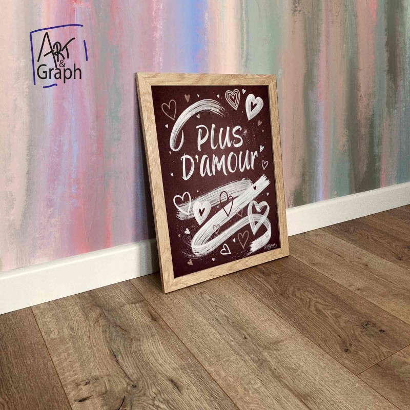 Affiche Numérique Plus d'Amour - Illustration Inspirante avec Cœurs pour Décoration Murale Positive