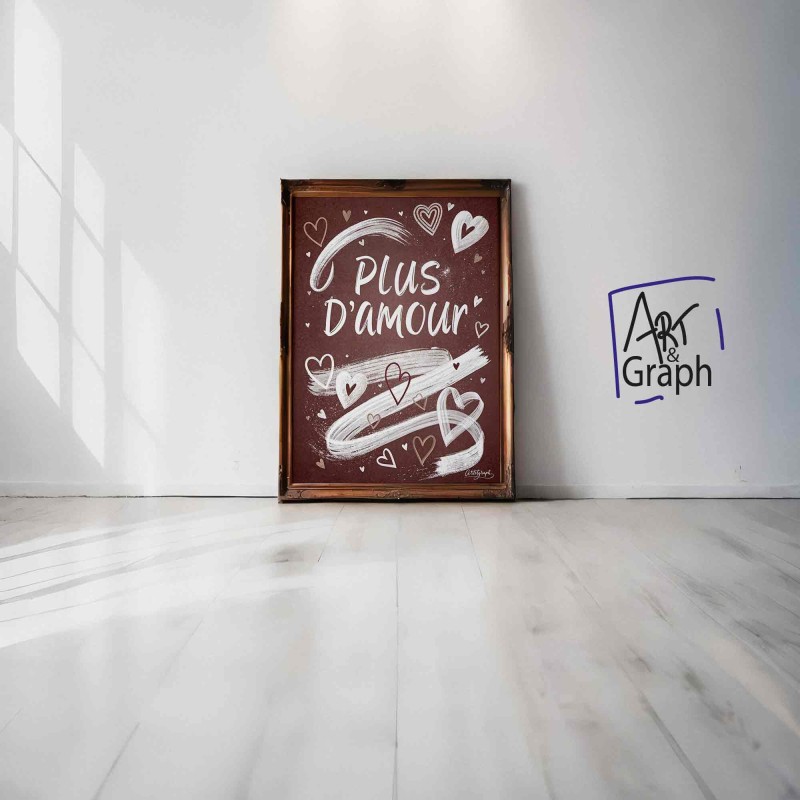 Affiche Numérique Plus d'Amour - Illustration Inspirante avec Cœurs pour Décoration Murale Positive