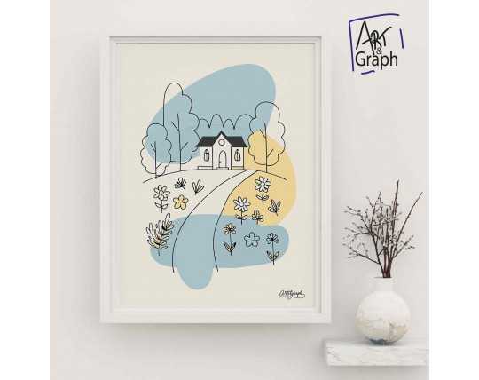 Affiche Numérique Minimaliste Maison Champêtre