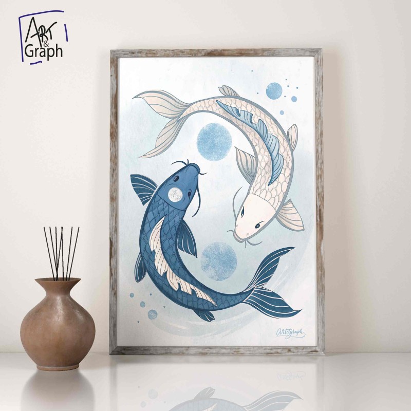 Affiche Numérique Poissons Koi Yin Yang