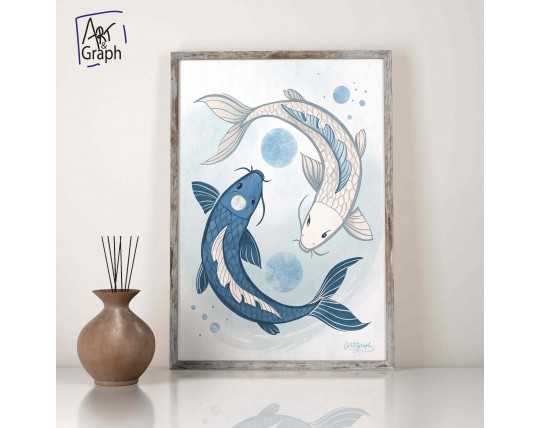 Affiche Numérique Poissons Koi Yin Yang