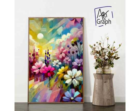 Affiche Numérique Abstraite de Fleurs Colorées